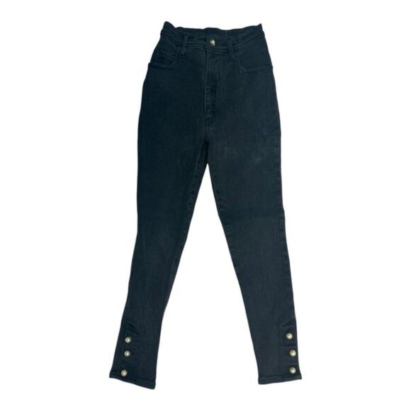 Vintage Café La Vie High-Rise Black Jeans with Faux Pearl Button Detail Size 5/6 - Picture 3 of 8